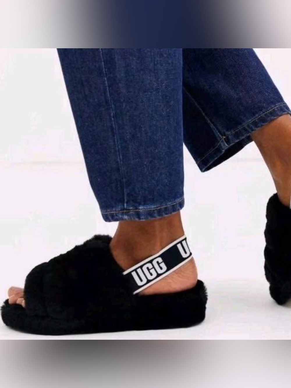 UGG Black Fuzz Strap Slide